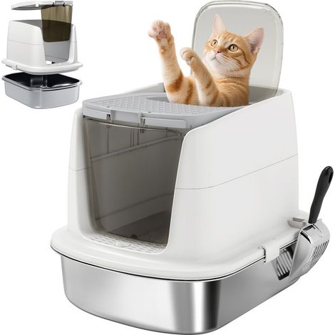 Tray to litter for cat in stainless steel, tray to litter closed with shovel, bag anti-odors, input/output (1/5)