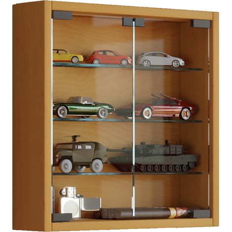 Ebuy24 – Vitrine murale en verre de sécurité ESG 40x40x10 cm – Montage mural rapide – Cadre imitation bois – 3 étagères