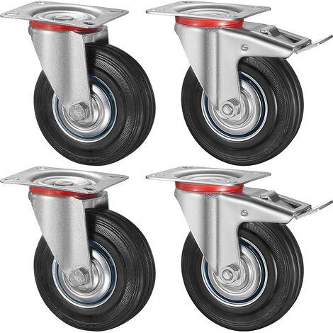 LIFERUN Confezione da 4 ruote per carichi pesanti, rotelle girevoli da 160 mm con freno, fino a 600 kg, rotelle per pallet, ruotabili a 360°, nessuna rumorosità (2 rotelle con freno, 2 rotelle girevol (1/5)