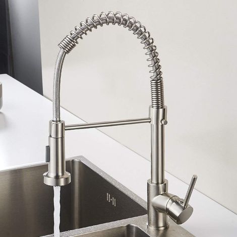 1 Mitigeur Cuisine Laiton, Pulvérisateur Extractible, 360° Rotation, 2 Modes Jet, Nickel Brossé, Évier Domestique