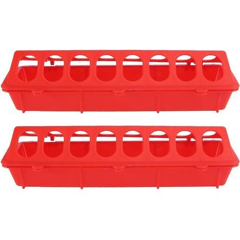 Lot de 2 mangeoires longues pour pigeons, mangeoires anti-déversement pour cage à pigeons (rouge)-30x12.5cm-Red (1/3)