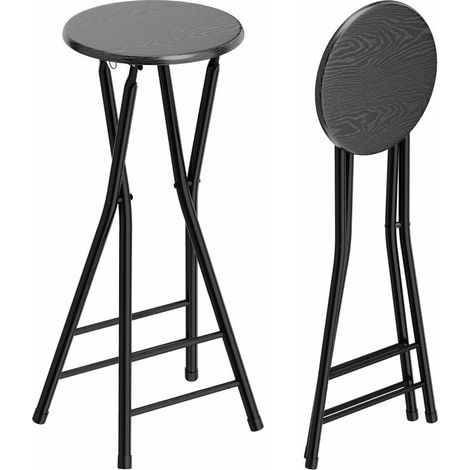 Lot de 2 tabourets de bar pliants avec cadre en acier, double repose-pieds 34 x 30 x 70 cm, noir (1/4)
