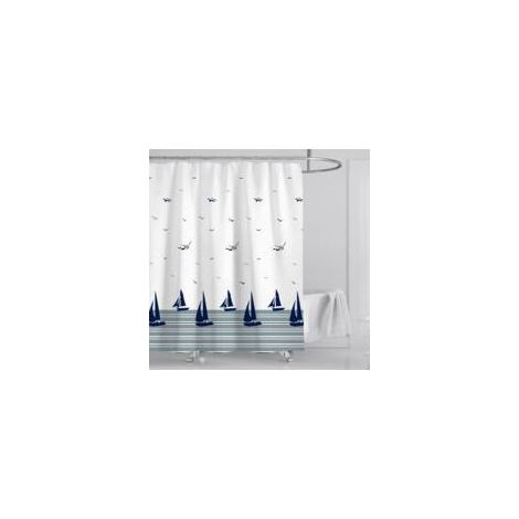 Rideau de Douche Bleu Nautique Côtier Océan Rideau de Bain Tissu Polyester Anti Moisissure Imperméable Lavable Rideau Salle de Bain 180 x 180 cm avec 12 Crochets pour Baignoire (1/3)