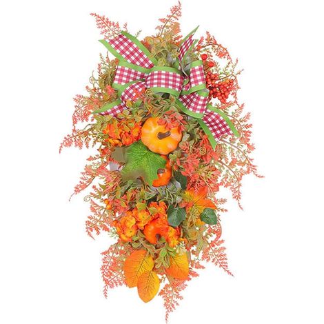 Couronne de porte automnale en forme de goutte 50 cm – Citrouilles et feuilles d’érable – Décoration pour Halloween, Thanksgiving, mariage et fête d’automne (1/5)