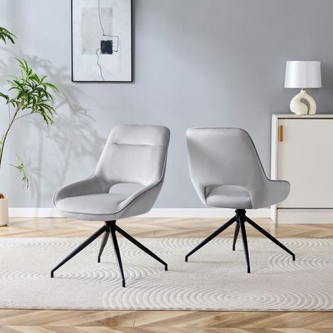 Lot de 2 chaises à manger, en métal et velours, gris clair, pour maison et usage quotidien, cadre métal laqué noir, respirantes