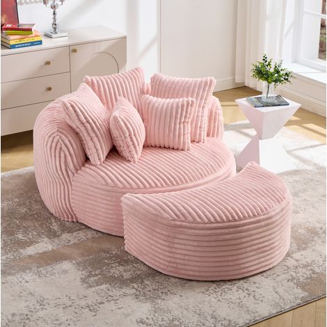 Poltrona relax rotonda con poggiapiedi, 168 x 123 x 63 cm, ciniglia rosa DESVIAE (1/5)
