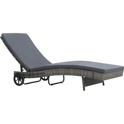 vidaXL Lettino Prendisole con Cuscino e Ruote in Polyrattan Antracite (1/5)