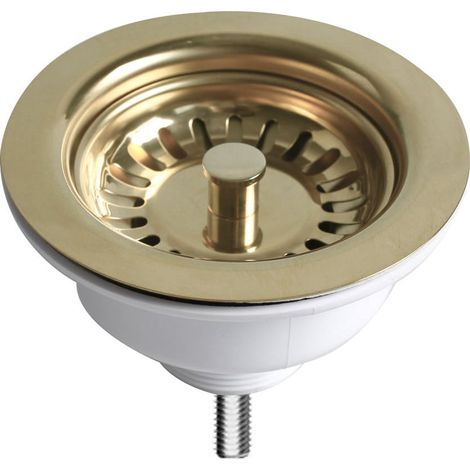 Kitchen Sink Round Basket Strainer Waste Stainless Steel Easy Fit Brushed Brass (1/2)