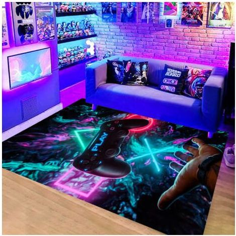 Alfombra Moderna para Dormitorio Gamer Controlador 3D Adolescente Niño Alfombra Antideslizante para Sala De Estar Decoración De Consola De Juegos Graffiti 80x120cm-Juegos De Neón-2 (1/5)