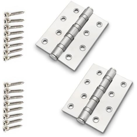Charnière Inox, Charnières de Porte, Charnières de Porte en Acier Inoxydable, Charnière avec 16 vis, Paumelle pour Portes Intérieur et Extérieures, Meubles, Tiroir (Argent) (1/5)
