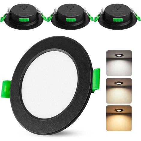 Lot de 3 Spot LED Encastrable 230V Noir - Spots de plafond extra plats IP44 - Ø 68-75mm, 5W, 2700K/4000K/6000K, éclairage LED pour salle de bain, salon et cuisine (1/5)