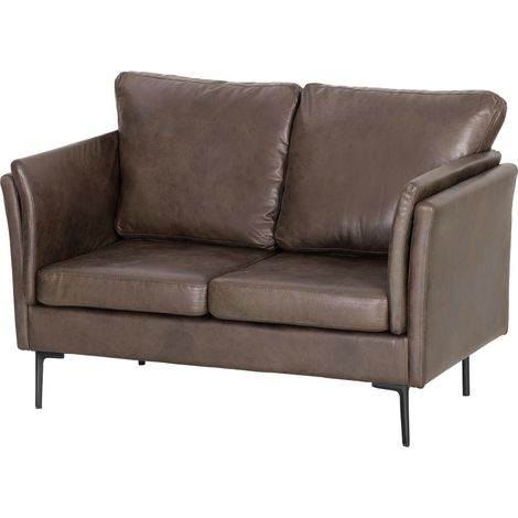 Divano 2 Posti Pelle Traspirante Imbottitura Spessa Gambe Metallo Marrone Scuro 137x72x88 cm