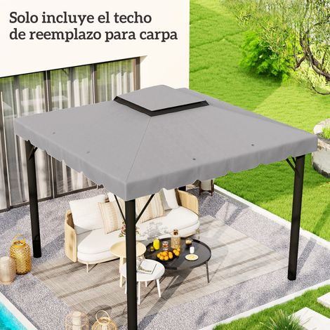 Toit Remplacement Kiosque Couverture Double Trous Drainage Clair Aménagement Extérieur Gris 3x3m