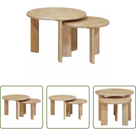 Tables basses modernes - Tables basses gigognes 2 pcs Noir Bois de mangue massif (1/5)