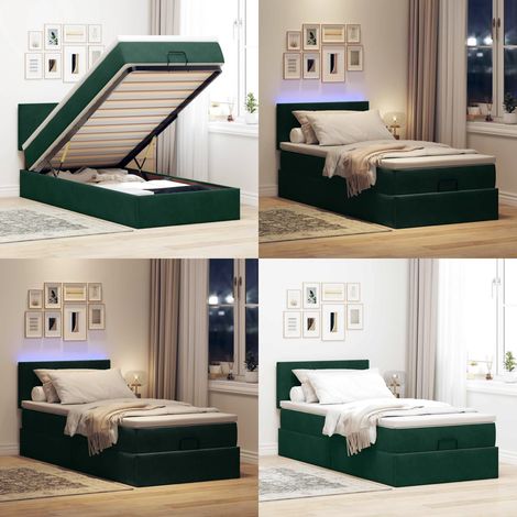 vidaXL Ottoman-Bett mit Matratze & LEDs Dunkelgrün 90x190 cm Samt (1/5)