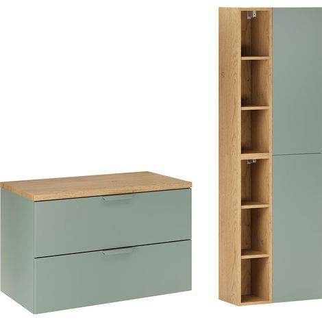 Mueble bajo encimera de 80 cm y juego de columnas Oria Verde mate (1/4)