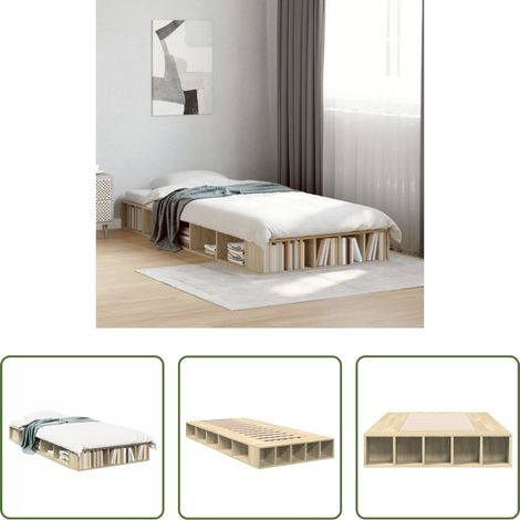 Bois d'ingénierie - Cadre de lit sans matelas chêne sonoma 100x200 cm (1/5)