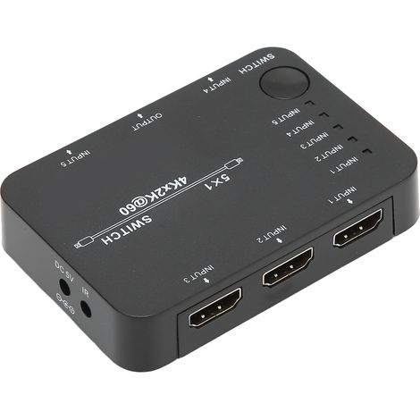 Commutateur Vidéo 5 Entrées 1 Sortie 4K Ultra HD 60Hz, Sélecteur HDMI avec Transmission Instantanée, Convertisseur Audio-Vidéo Haute Définition