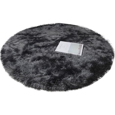 Round Rug, Shaggy, Modern, for Living Room, Bedroom, Dining Room or Children's Room, Comfortable Shaggy Floor Rug Anti-Slip Carpet (Dye-Dark Grey, 120cm X 120cm) (1/5)