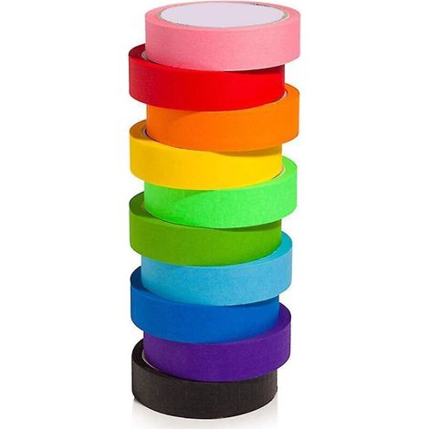 Lot de 10 rouleaux de ruban adhésif coloré de 20 m, couleurs arc-en-ciel, facile à déchirer, pour la décoration de la maison et du bureau. (1/5)