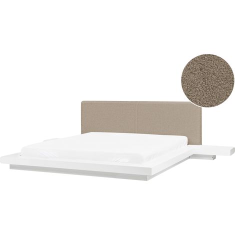 Cama moderna 180 x 200 cm con plataforma con LED mesitas de noche cabecero de bouclé blanco Zen (1/5)