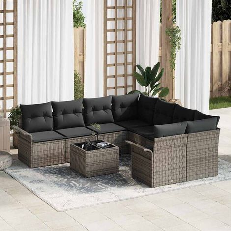 Conjunto de sofá de jardín 9 pcs Gris Poliratán (1/5)