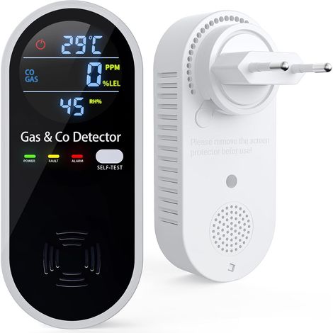 Détecteur 4-en-1 de Gaz et Monoxyde de Carbone avec Alerte Sonore, Mesure du CO, Température, Humidité, Autotest, pour Salon, Chambre, sous-Sol, Garage, Bureaux et Plus (1/5)