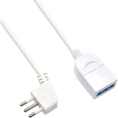 Ewent EW3802 - Prolunga elettrica 5mt, spina Italiana 10A 90° salvaspazio, presa italiana 10A, cavo H05VV-F 3x0,75mm2, presa con protezione bambini, Bianco (1/5)