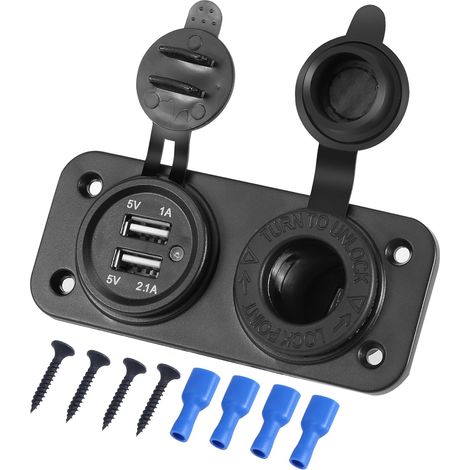 Adaptateur chargeur allume-cigare avec double prise USB, 12 V, pour voitures, camions et motos, noir. (1/5)