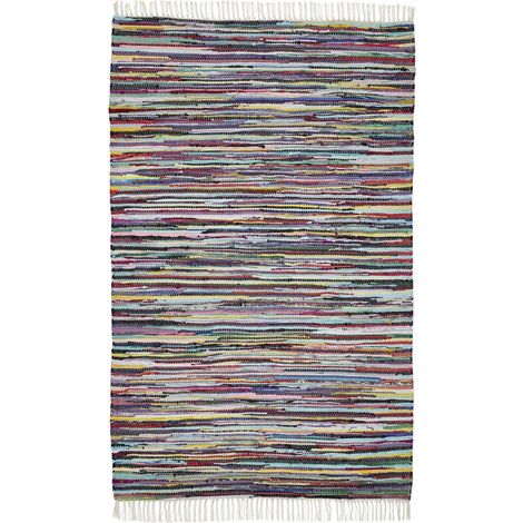 Tapis kilim tissé en coton 90x160 multicolore rectangle motif ethnique TIMULTI