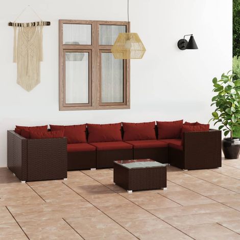 8-tlg. Garten-Lounge-Set mit Kissen Poly Rattan Braun (1/5)