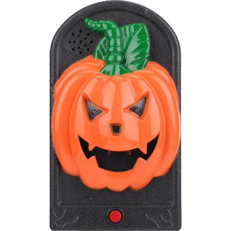 Sonnette d'horreur Halloween lumineuse et sonore pour décoration de maison hantée, bar ou escape game, en forme de citrouille. (1/5)