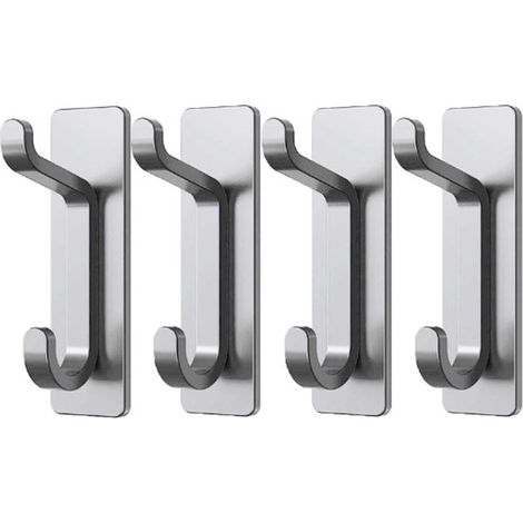 4-teiliges Set Wandhaken aus Edelstahl (gebürstetes Silber, 8,5 x 3 x 3,5 cm), Handtuch- und Kleiderhaken für Küche und Bad. (1/5)