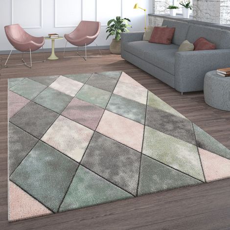 Paco Home Teppich Wohnzimmer Kurzflor, Pastellfarben, Rosa Gelb in vers. Farben u. Größen 80x300 cm, Bunt (1/4)