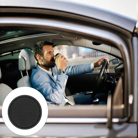 Porte Gobelet Voiture, sous Verres Voiture Anti Dérapant Silicone, PVC Épais Coaster, Universel Tapis pour Gobelets Automobiles, Accessoire Interieur Voitu(Noir) (1/2)