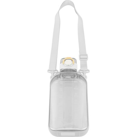 Gourde plate 750 ml en polycarbonate transparent, étanche et fine, avec graduation et bandoulière, idéale pour le sport, les voyages, la salle de sport et le camping (blanche). (1/5)