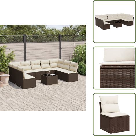 10-tlg. Garten-Sofagarnitur mit Kissen Braun Poly Rattan - Garten Sofagarnitur - Garten Sofagarnituren - Outdoor Sofagarnitur - Sofagarnitur Terrasse