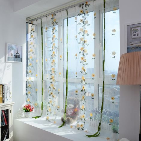 Rideaux en tulle à motif chrysanthème, voilage transparent pour la décoration de fenêtre du salon (80100cm) (1/5)