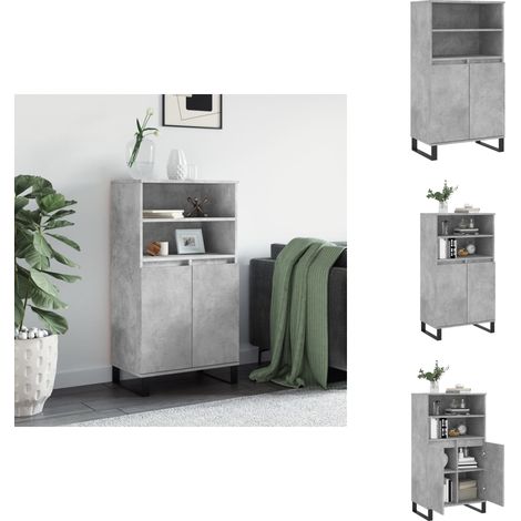 Buffet haut Gris béton 60x36x110 cm Bois d'ingénierie - Buffet Design Industriel - Meuble Rangement Gris - Armoire Ouverte - Commode Moderne - Étagère Murale (1/5)