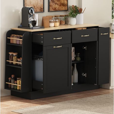 MEUBLIV Aparador de cocina 133,5x40x86 cm negro – especiero y compartimento para basura (1/5)