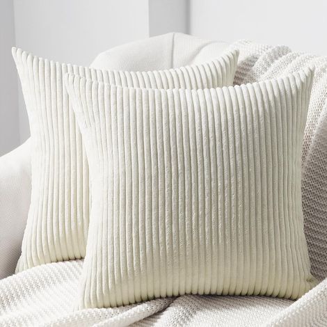 2-piece decorative cushion cover set, soft corduroy fabric, suitable for living rooms and bedrooms, with concealed zip fastening - 45 x 45 cm, cream