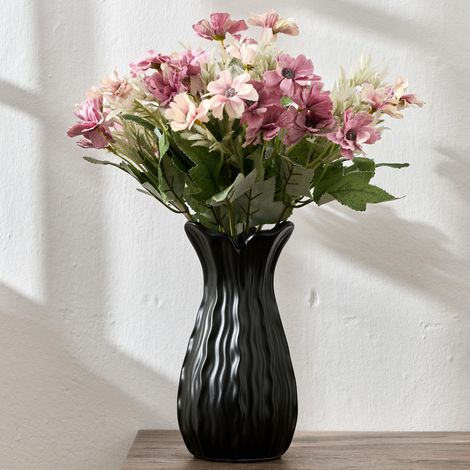 Vase à fleurs en céramique noir mat de 18 cm, fabriqué à la main, décoration de ferme moderne, style nordique simple, esthétique pour décoration d'intérieur, salon, bibliothèque, bureau (1/5)