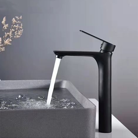 Nordic-style tall basin faucet for hot and cold water, bathroom vanity, washbasin, countertop basin, splash-proof faucet - Black tall model