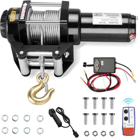 STANEW WINCH 12V 4500LB/2041kg, Serie Maverick, Cavo Acciaio 10m, Telecomando senza Fili + Kit, per Aratro, Quad, ATV, UTV (1/5)
