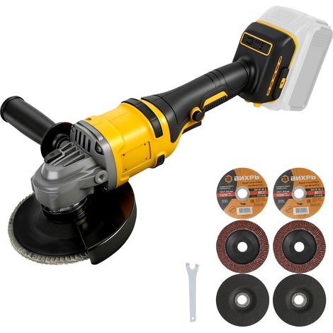 Meuleuse d'angle Compatible avec 18V/20V batterie, Sans Balais Électrique Meuleuse d'angle 125 mm, 11800 tr/min, vitesse variable, tronçonneuse pour meuler, polir (sans batterie) (Gelb) (1/5)
