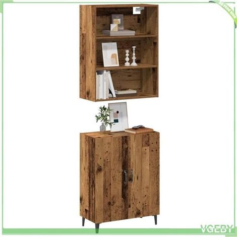 Buffet avec armoire murale - FAF7291712446702 - vieux bois - bois d'ingénierie - 69,5 x 34 x 180 cm (1/5)