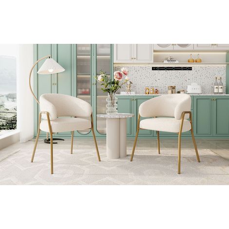 Chaise à manger blanche Fauteuil à manger en velours moderne Lamb en spray doré finition dorée (2 pièces),chaise à manger avec pieds dorés (1/5)