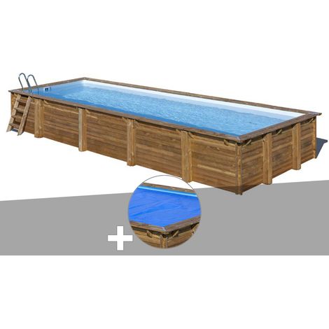 Kit piscine bois Gré Mint 10,10 x 4,18 x 1,46 m + Bâche à bulles
