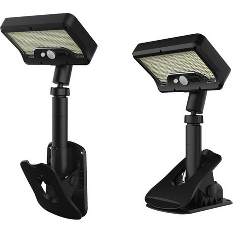 2 lampes solaires d'extérieur à pince avec détecteur de mouvement, 92 LED, lumière chaude pour clôture (1/4)