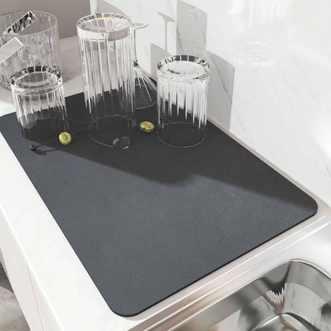 Gris Tapis Égouttoir Vaisselle, Tapis de Séchage Vaisselle Super Absorbant, Tapis Évier Cuisine en Nanofibres à Séchage Rapide, Tapis de Séchage Lavable en Machine pour Cuisine 40 x 50cm (1/4)